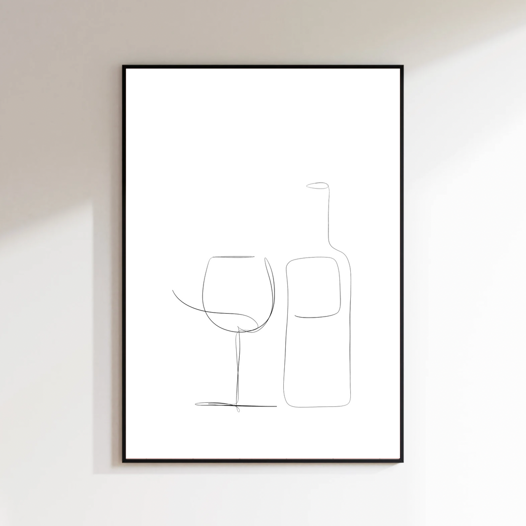 Printable poster eenlijntekening wijn (digitaal)